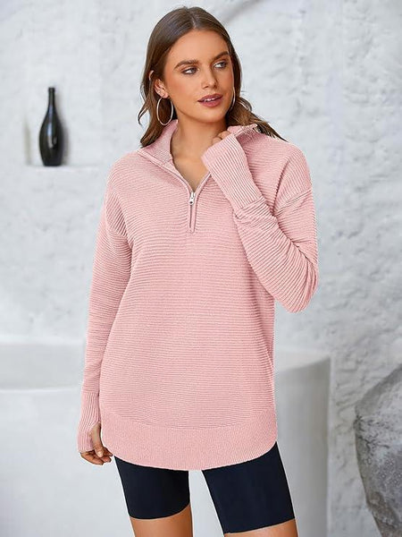 Refined Ribbed Half-Zip Tunic