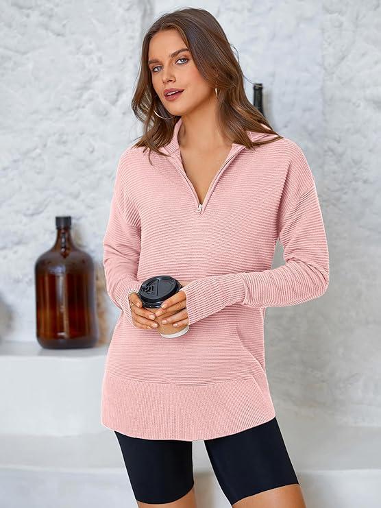 Refined Ribbed Half-Zip Tunic