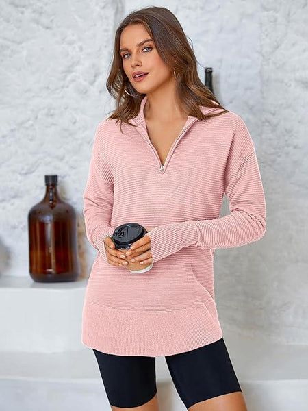 Refined Ribbed Half-Zip Tunic