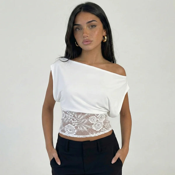 Lace Contour One-Shoulder Top