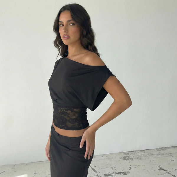 Lace Contour One-Shoulder Top